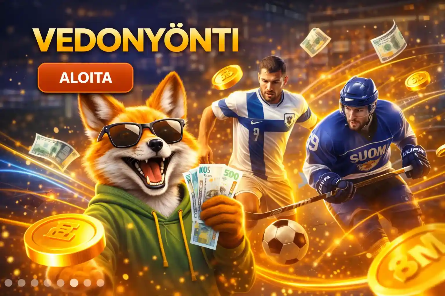 Vedonlyönti urheilu Kettu seuraa urheilua ja tekee vedonlyöntiä mobiilissa